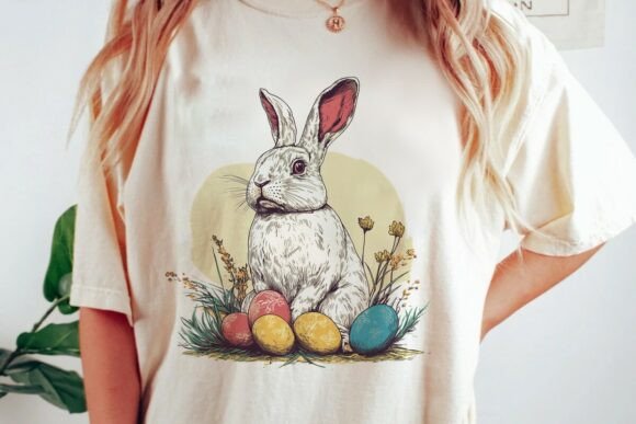 Download Retro Easter Bunny Eggs Graphic Png - Png Collection