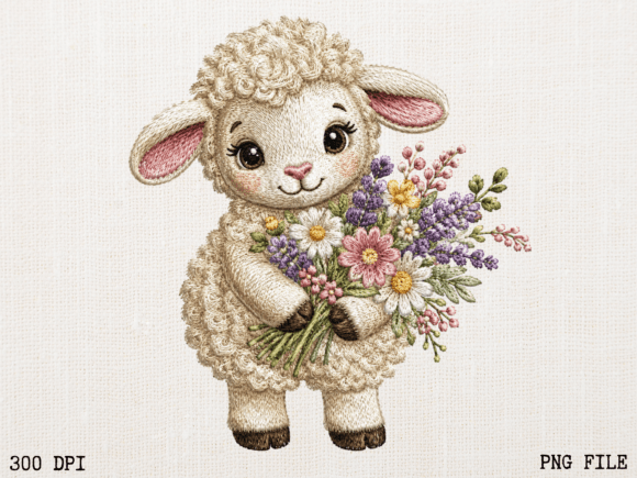Download Embroidered Lamb Floral PNG | Cute Sprin - Png Collection