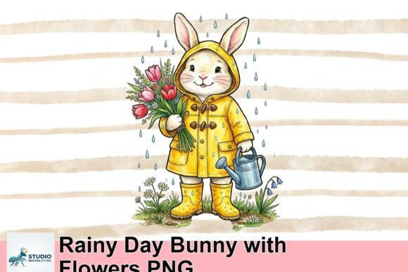 Download Rainy Day Bunny with Flowers PNG - Png Collection