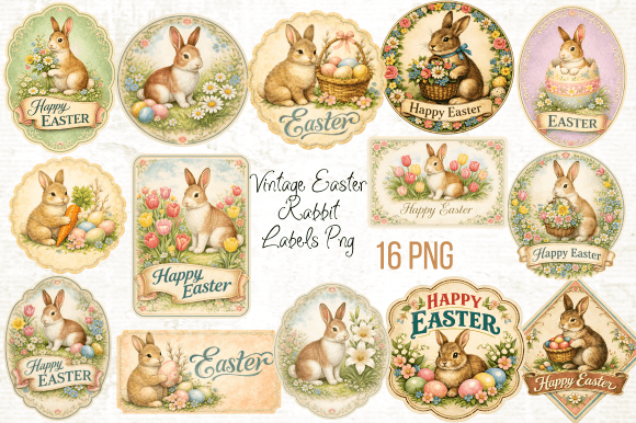 Download Vintage Easter Rabbit Labels PNG - Rabbit Collection