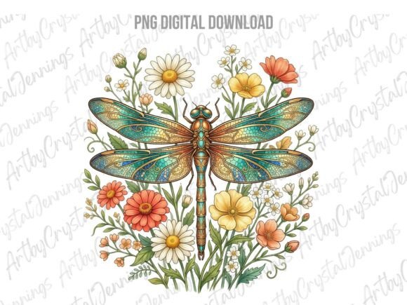 Download Watercolor Dragonfly Wildflower PNG - Premium Resources