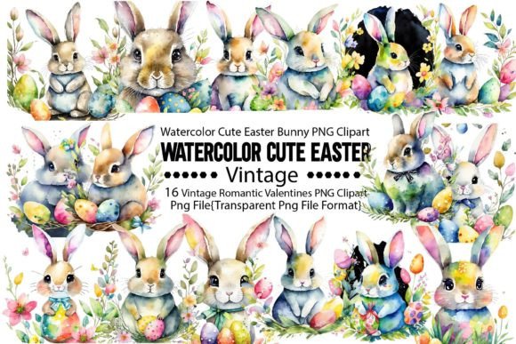 Download Watercolor Cute Easter Bunny PNG Bundle - Png Collection