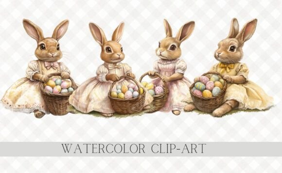 Download Cute Easter Eggs Retro Rabbit Clipart - Rabbit Collection