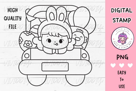 Download Easter Bunny Girl Digi Stamp Kawaii Png - Png Collection