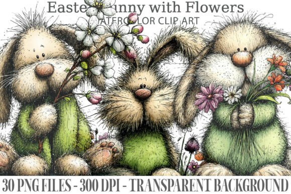 Download Easter Bunny with Flowers PNG Clipart - Png Collection