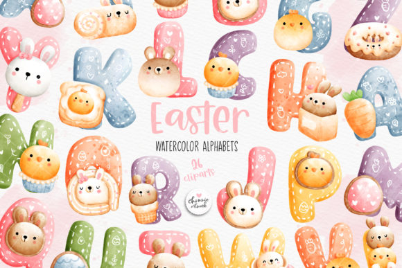Download Watercolor Easter Alphabet, Rabbit Fonts - Rabbit Collection