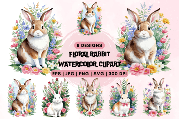 Download Floral Rabbit Watercolor Clipart - Rabbit Collection