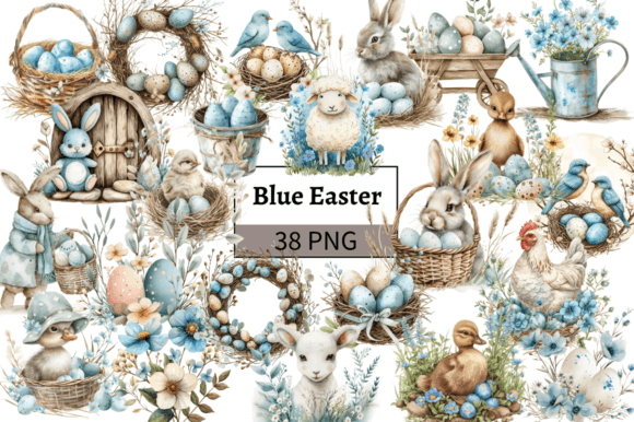 Download Blue Easter Illustrations Bundle PNG - Png Collection