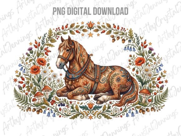 Download Floral Folk Art Horse Animal PNG - Png Collection