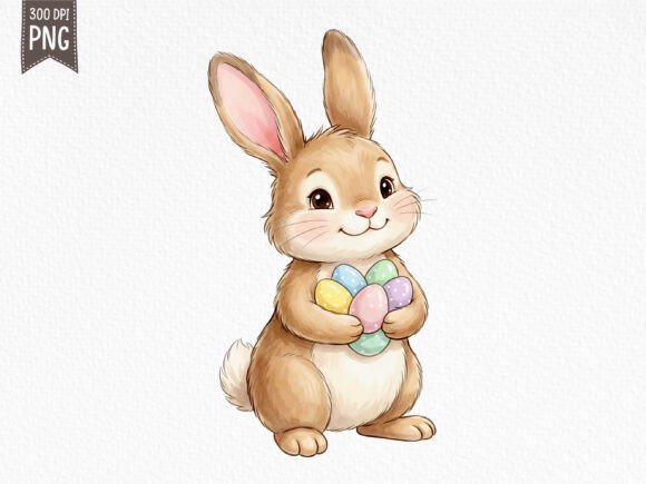 Download Cute Easter Bunny Holding Eggs PNG - Png Collection