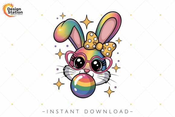 Download Cute Kawaii Rainbow Bubble Gum Bunny PNG - Png Collection