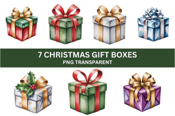Download Watercolor Christmas Present Box PNG Set - Png Collection