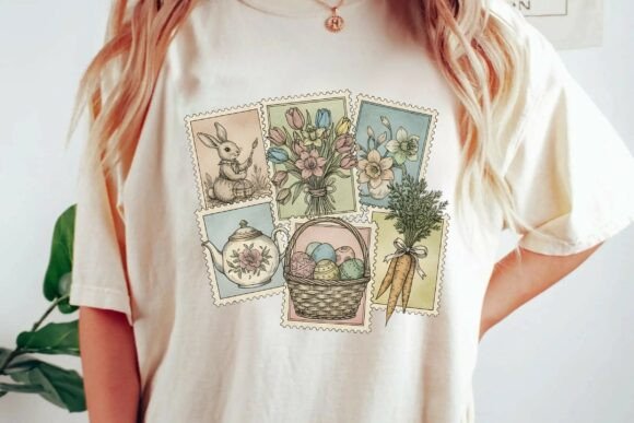 Download Vintage Aesthetic Easter Postage Stamps Spring Illustration.png - Png Collection
