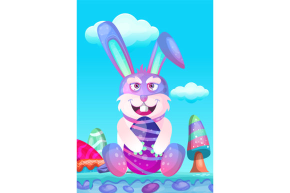 Download Happy Easter Bunny with Colored Eggs - Premium Resources
