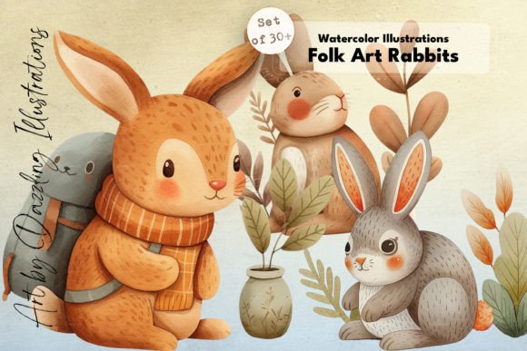 Download Watercolor Rabbits | Whimsical Rabbits - Rabbit Collection