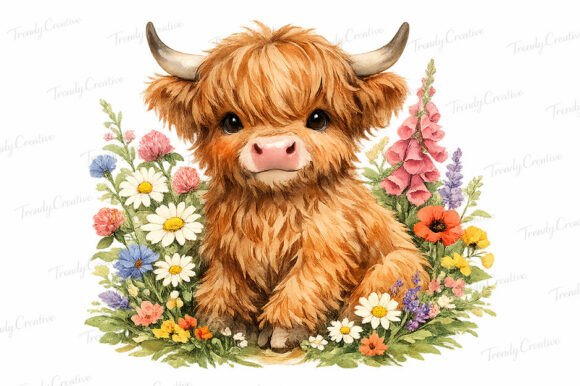 Download Watercolor Highland Cow Wildflower PNG - Png Collection