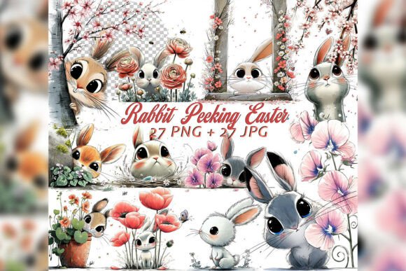 Download Whimsical Peeking Rabbit Clipart Set - Rabbit Collection