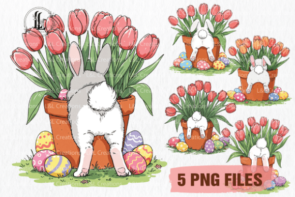 Download Easter Bunny with Flowers PNG Clipart - Png Collection