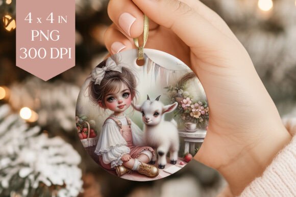 Download Girl with Baby Goat Ornament PNG - Png Collection
