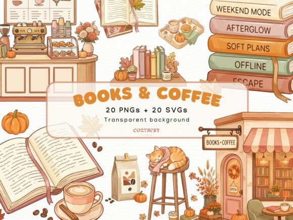 Download Books &amp; Coffee Fall Cliparts, Autumn PNG - Png Collection