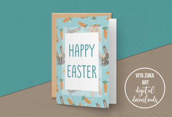 Download Cute Rabbit Happy Easter Card - Rabbit Collection